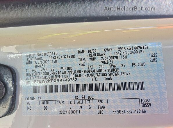 1FTEW2KPXRKF49782 2024 FORD F150 White ძრავის განყოფილების ხედი