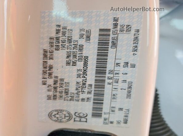 1FTEW2LP2RKD09950 2024 FORD F150 White Շարժիչի բաժամունքի տեսք