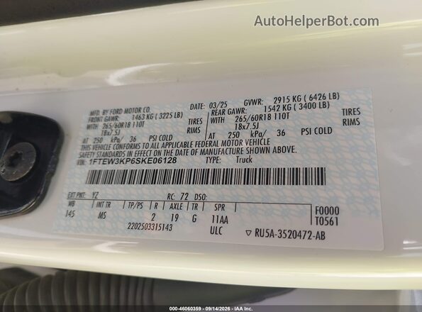 1FTEW3KP6SKE06128 2025 FORD F150 Белый Вид подкапотного пространства