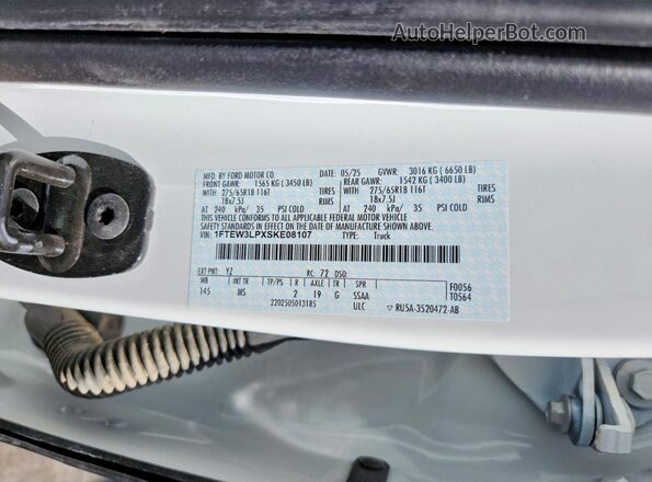 1FTEW3LPXSKE08107 2025 FORD F150 White Vista de la etiqueta del VIN