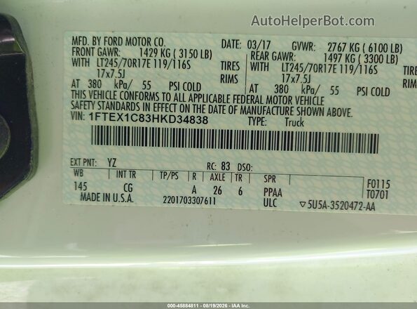 1FTEX1C83HKD34838 2017 FORD F150 White Շարժիչի բաժամունքի տեսք
