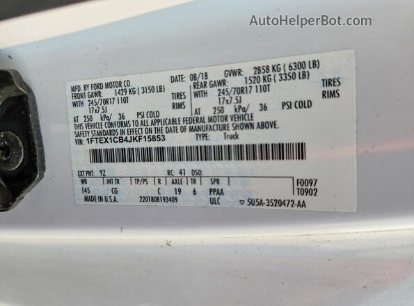 1FTEX1CB4JKF15853 2018 FORD F150 White Widok komory silnika