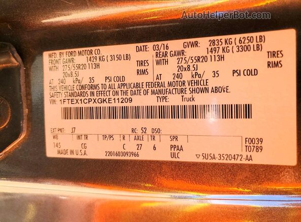 1FTEX1CPXGKE11209 2016 FORD F150 Charcoal Շարժիչի բաժամունքի տեսք