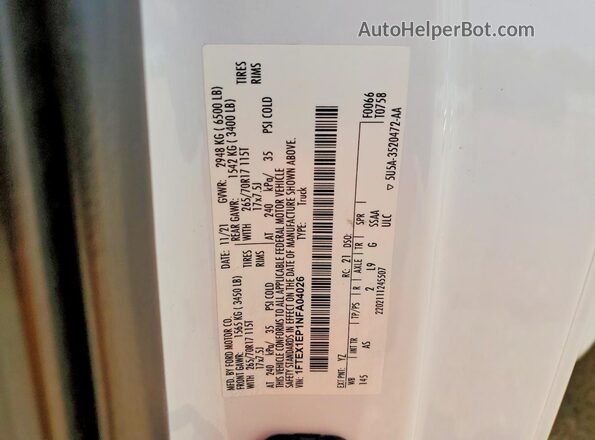1FTEX1EP1NFA04026 2022 FORD F150 Белый Вид подкапотного пространства