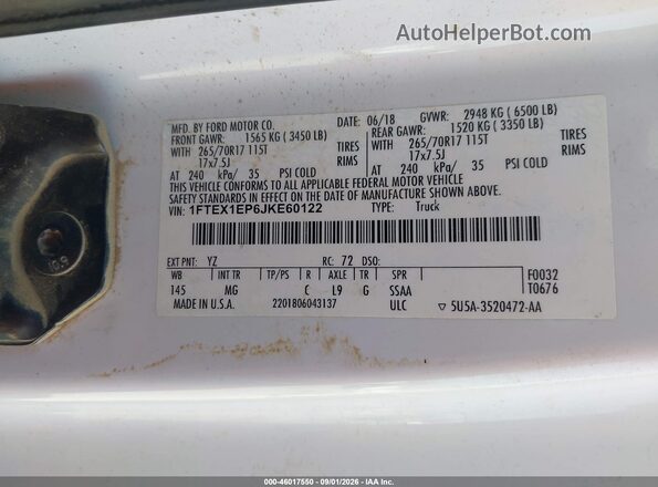 1FTEX1EP6JKE60122 2018 FORD F150 White Engine compartment view