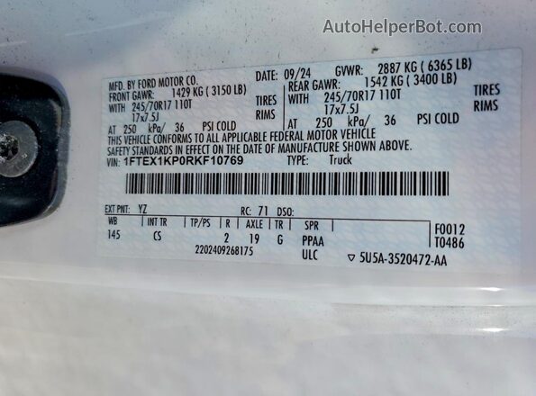 1FTEX1KP0RKF10769 2024 FORD F150 White Engine compartment view
