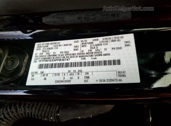 1FTFW1E55PFB36747 2023 FORD F150 Black Widok komory silnika