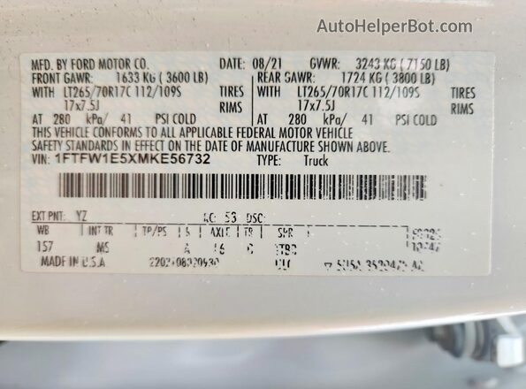 1FTFW1E5XMKE56732 2021 FORD F150 White Widok komory silnika