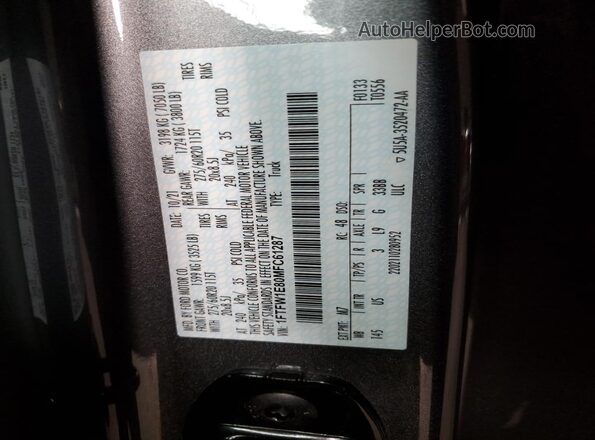 1FTFW1E80MFC61287 2021 FORD F150 Gray Widok naklejki z numerem VIN