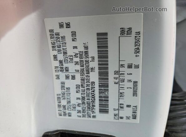 1FTFW1RGXKFA76159 2019 FORD F150 White Widok naklejki z numerem VIN