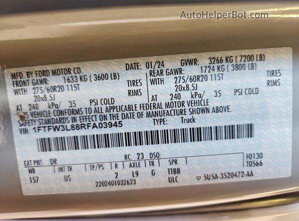 1FTFW3L88RFA03945 2024 FORD F150 Gray Vista del compartimento del motor