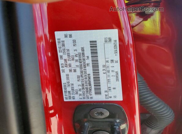 1FTFW3L88RKF04518 2024 FORD F150 Red Vista de la etiqueta del VIN