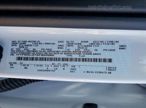 1FTFW5LD7SFB05980 2025 FORD F150 White Widok komory silnika
