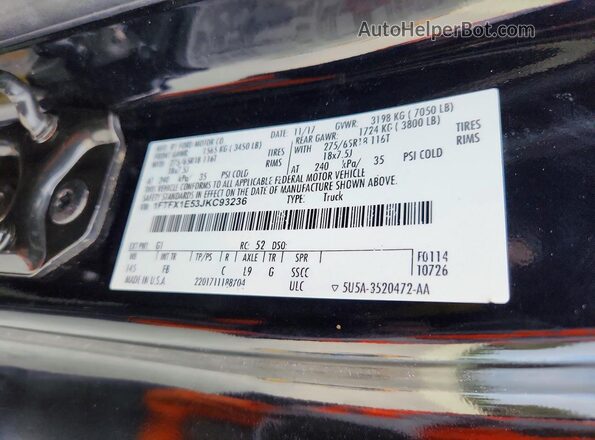 1FTFX1E53JKC93236 2018 FORD F150 Black Շարժիչի բաժամունքի տեսք