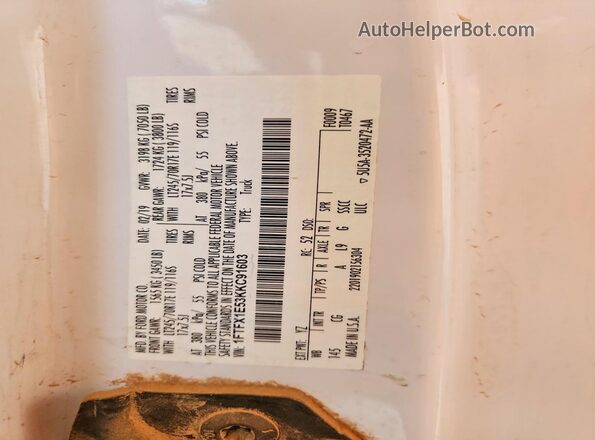 1FTFX1E53KKC91603 2019 FORD F150 White Vista del compartimento del motor
