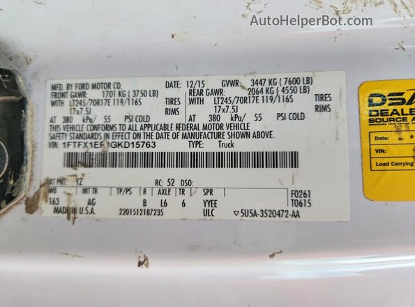 1FTFX1EF4GKD15763 2016 FORD F150 White Widok komory silnika