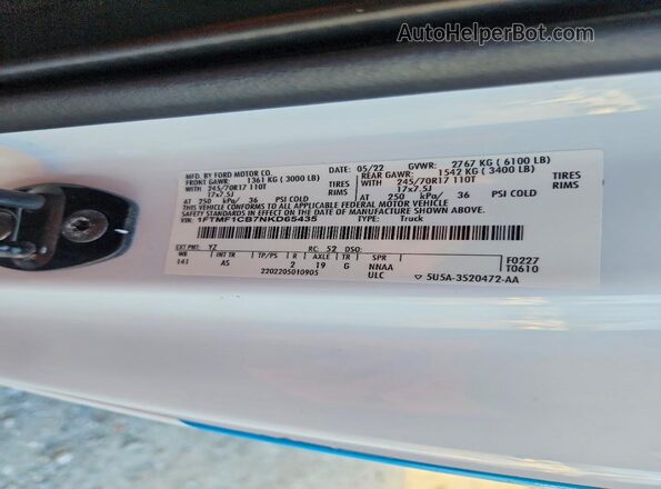 1FTMF1CB7NKD65435 2022 FORD F150 Blue Vista del compartimento del motor