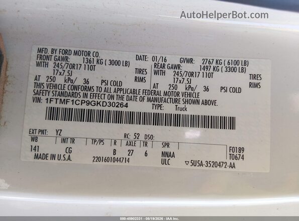 1FTMF1CP9GKD30264 2016 FORD F150 White Вид підкапотного простору