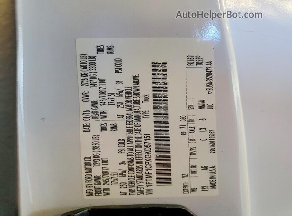 1FTMF1CPXGKD57151 2016 FORD F150 White Widok komory silnika