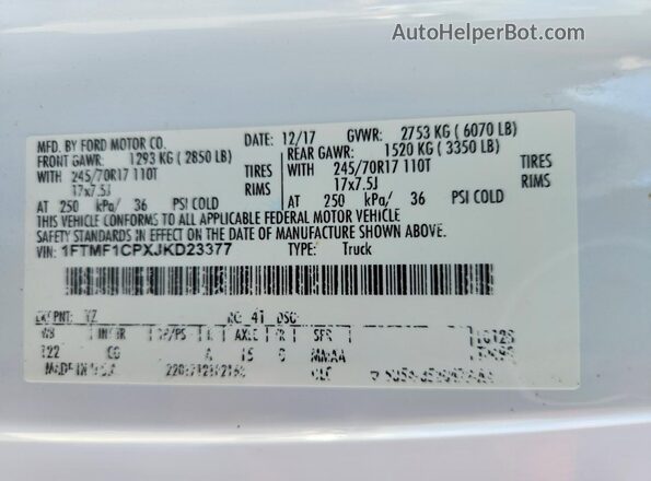 1FTMF1CPXJKD23377 2018 FORD F150 White Widok komory silnika