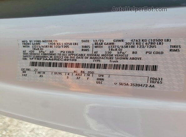 1FTRF3AA6REC49109 2024 FORD F350 White Vista del compartimento del motor