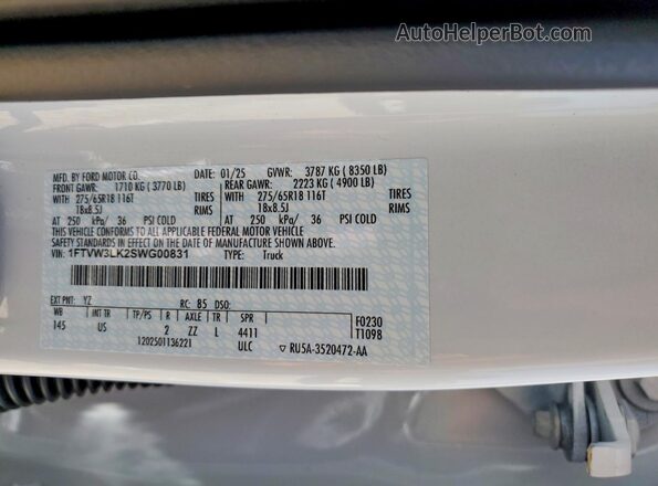 1FTVW3LK2SWG00831 2025 FORD F150 White Շարժիչի բաժամունքի տեսք
