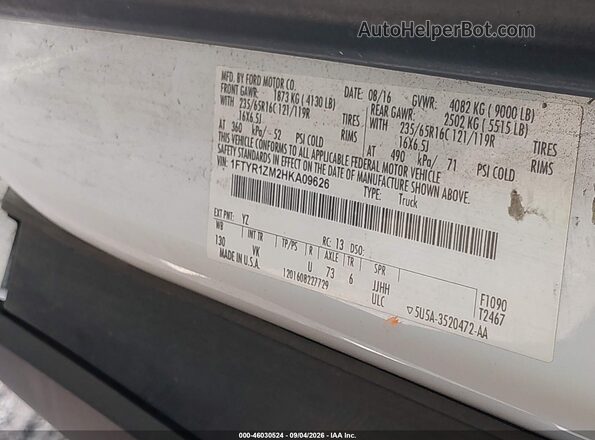 1FTYR1ZM2HKA09626 2017 FORD TRANSIT-250 White Вид підкапотного простору