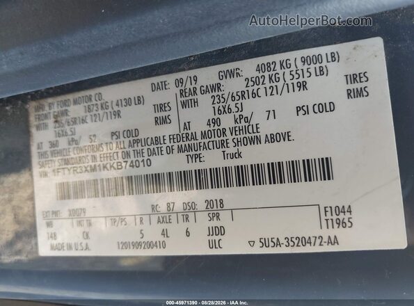 1FTYR3XM1KKB74010 2019 FORD TRANSIT-250 Синий Вид подкапотного пространства