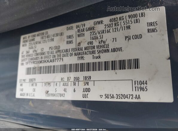 1FTYR3XM3KKA97771 2019 FORD TRANSIT-250 Синий Вид подкапотного пространства