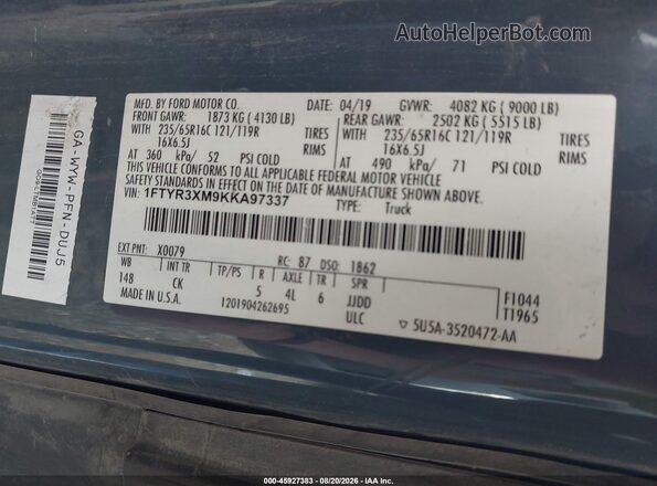 1FTYR3XM9KKA97337 2019 FORD TRANSIT-250 Синий Вид подкапотного пространства