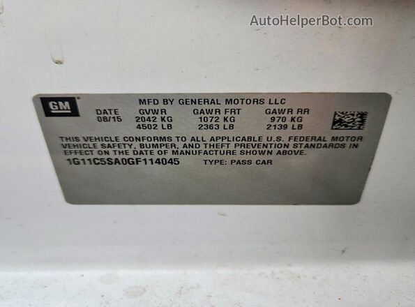 1G11C5SA0GF114045 2016 CHEVROLET MALIBU White Engine compartment view