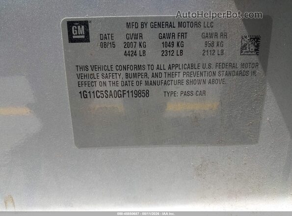 1G11C5SA0GF119858 2016 CHEVROLET MALIBU Silver Engine compartment view