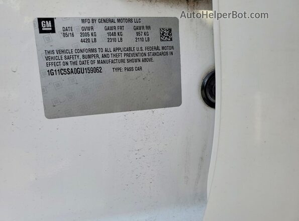 1G11C5SA0GU159062 2016 CHEVROLET MALIBU White Widok komory silnika