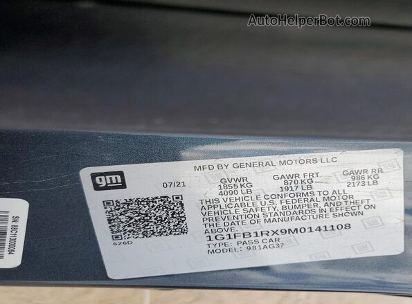 1G1FB1RX9M0141108 2021 CHEVROLET CAMARO Charcoal Engine compartment view