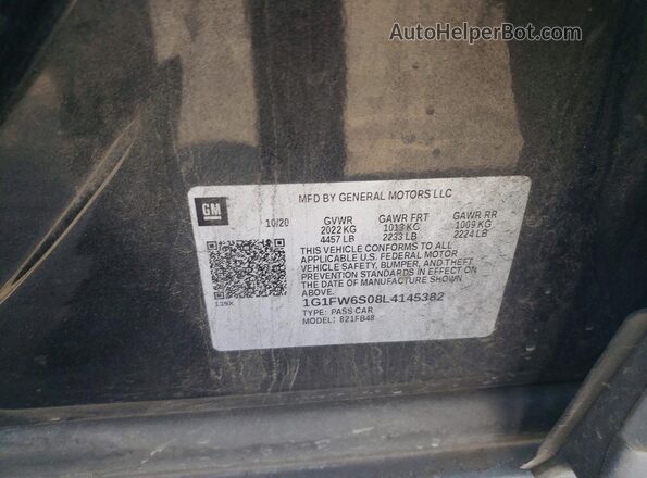 1G1FW6S08L4145382 2020 CHEVROLET BOLT Gray Vista de la etiqueta del VIN