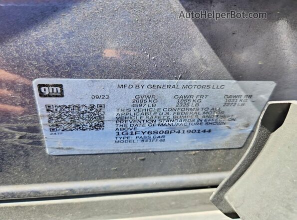 1G1FY6S08P4190144 2023 CHEVROLET BOLT Gray VIN կոդի պիտակի տեսք