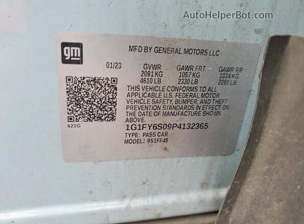1G1FY6S09P4132365 2023 CHEVROLET BOLT Blue Вид наклейки з VIN-кодом