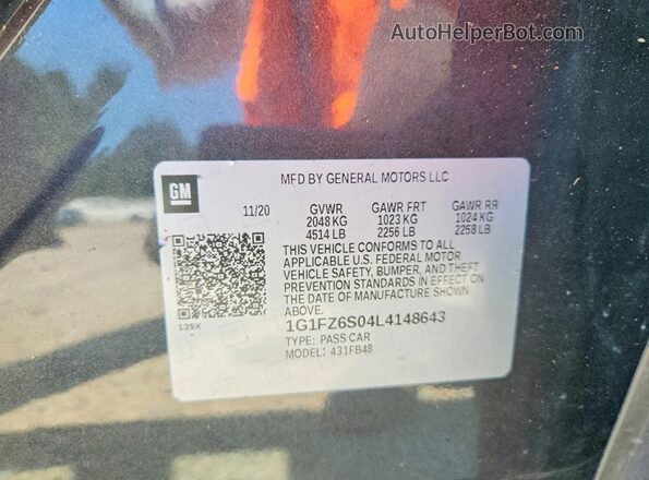 1G1FZ6S04L4148643 2020 CHEVROLET BOLT Gray VIN კოდის სტიკერის ხედი