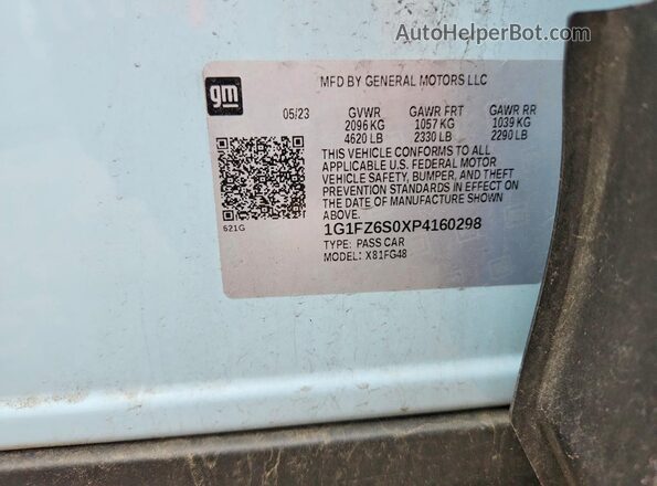 1G1FZ6S0XP4160298 2023 CHEVROLET BOLT Turquoise Widok naklejki z numerem VIN