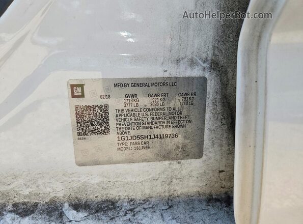 1G1JD5SH1J4119736 2018 CHEVROLET SONIC White Widok komory silnika