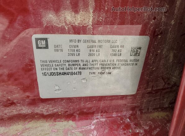 1G1JD5SH4H4104478 2017 CHEVROLET SONIC Red Engine compartment view