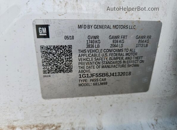 1G1JF5SB6J4132018 2018 CHEVROLET SONIC White Engine compartment view