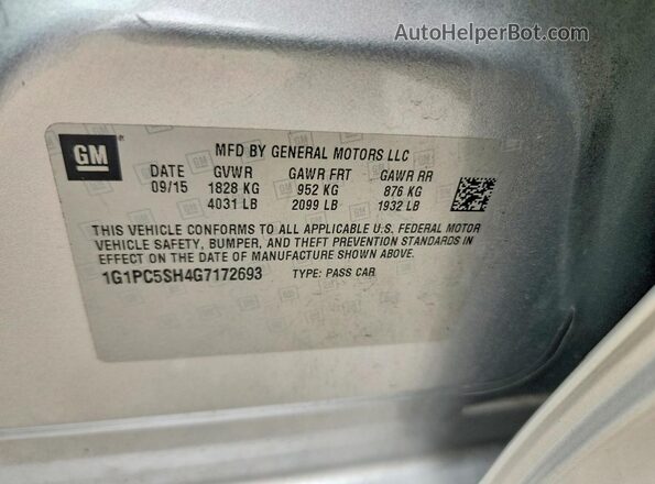 1G1PC5SH4G7172693 2016 CHEVROLET CRUZE Silver Вид наклейки з VIN-кодом
