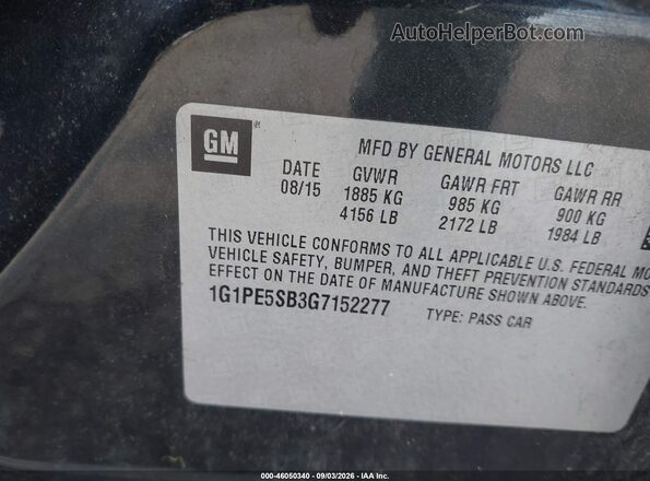 1G1PE5SB3G7152277 2016 CHEVROLET CRUZE Black Vista del compartimento del motor