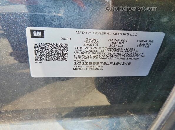 1G1ZB5ST8LF154245 2020 CHEVROLET MALIBU Blue Вид підкапотного простору