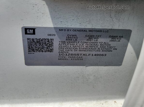 1G1ZB5STXLF149063 2020 CHEVROLET MALIBU White ძრავის განყოფილების ხედი