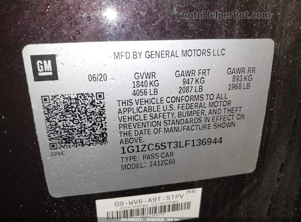 1G1ZC5ST3LF136944 2020 CHEVROLET MALIBU Purple ძრავის განყოფილების ხედი