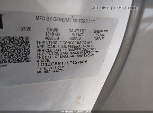 1G1ZC5ST7LF137904 2020 CHEVROLET MALIBU Silver Widok komory silnika