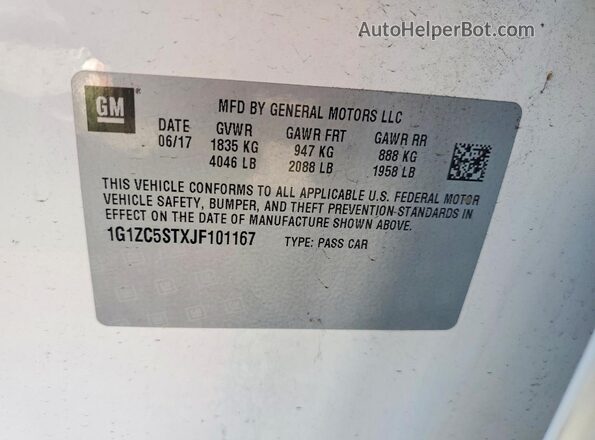 1G1ZC5STXJF101167 2018 CHEVROLET MALIBU White Widok naklejki z numerem VIN