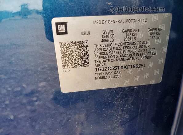 1G1ZC5STXKF185251 2019 CHEVROLET MALIBU Blue Engine compartment view